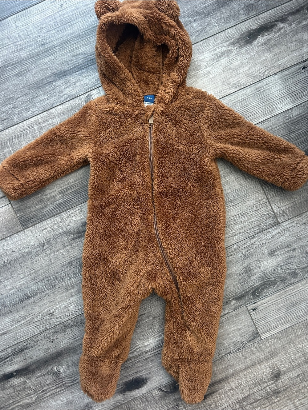 Old Navy Brown Bear Plush Hooded One-Piece Footie